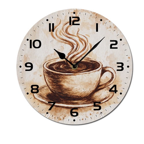 ZXCXRQFa Coffee Bar Cup Clock Wall Decor Battery Operated Floral Clocks Spring Wall Clocks Round Desk Clock 10 in Non Ticking Analog Bathroom Clocks