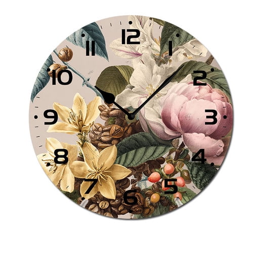 ZXCXRQFa Coffee Beans Flower Wood Wall Clock Silent Non-Ticking Kitchen Desk Clock Battery Operated Analog Decorative Round Clocks 10 in Garden Home Decor