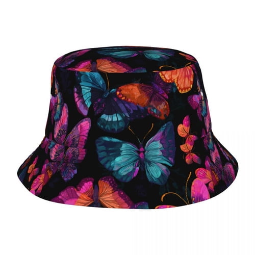 ZXCXRQFa Colorful Butterfly Bucket Hat Polyester Reversible Sun Hats for Women Men, Summer Travel Beach Packable Fisherman Hat
