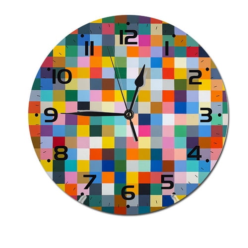 ZXCXRQFa Colorful Checkered Silent Non Ticking Battery Operated Clock Vintage Round Clocks or Garage Basement Restaurant Workshop Wall Art 10inch