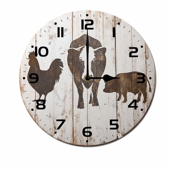 ZXCXRQFa Cow Pig Chicken Retro Clock Wall Decor Battery Operated Floral Clocks Spring Wall Clocks Round Desk Clock 10 in Non Ticking Analog Bathroom Clocks