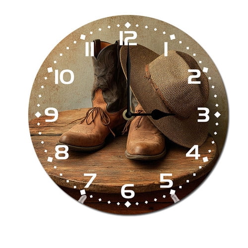 Cowboy Boot Clock ZXCXRQFa Cowboy Hat Boots Silent Non Ticking Round Wall Clock Home ...