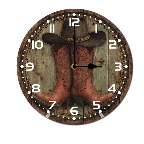 Cowboy Boot Clock ZXCXRQFa Cowboy Hat Boots Silent Wall Clocks for Living Room Kitchen ...