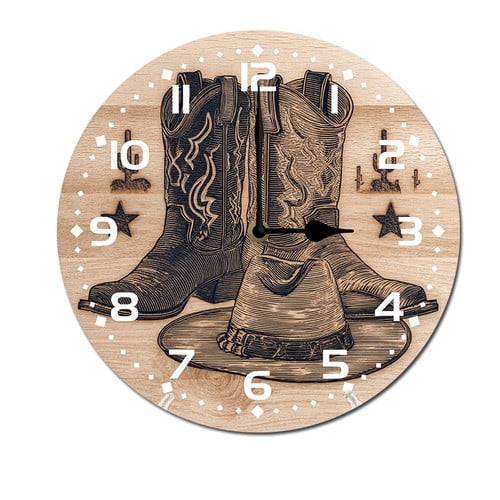 Cowboy Boot Clock ZXCXRQFa Cowboy Hat Boots Wall Clock Art Hanging Clocks Silent Non ...