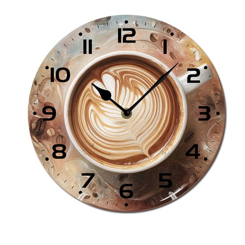 ZXCXRQFa Cup Coffee Bar Decor Clock Wall Decor Battery Operated Floral Clocks Spring Wall Clocks Round Desk Clock 10 in Non Ticking Analog Bathroom Clocks