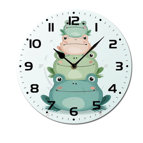 ZXCXRQFa Cute Cartoon Frogs Clock Wall Decor Battery Operated Floral Clocks Spring Wall Clocks Round Desk Clock 10 in Non Ticking Analog Bathroom Clocks