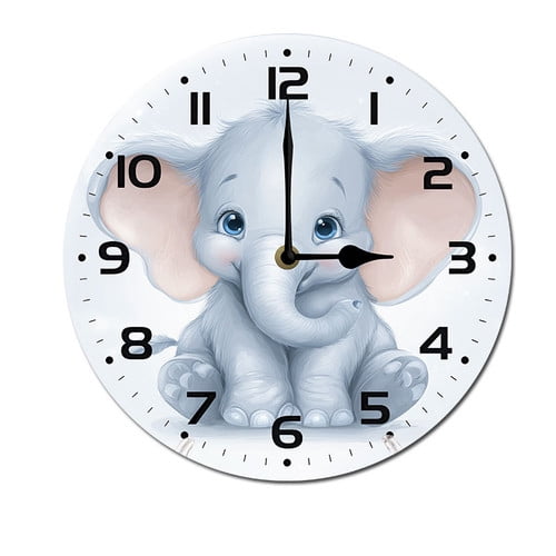 ZXCXRQFa Cute Elephant Wall Clock Non Ticking Silent Kitchen Clock Round Battery Operated Clocks 10 inch for Living Room Bedroom Decor