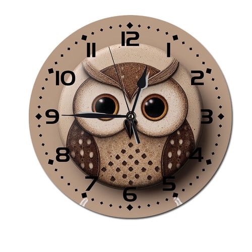 ZXCXRQFa Cute Owl Animal Wall Clock Silent 10 Inch Battery Operated Non Ticking Round Decorative PVC Quiet Clocks for Bedroom Office School Home