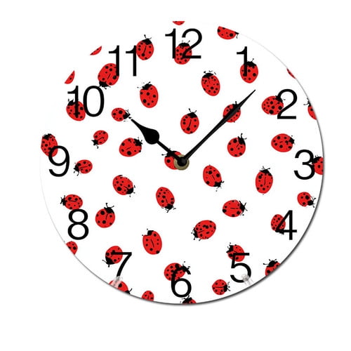 ZXCXRQFa Cute Red Ladybug Pattern Wall Clocks Battery Operated 10 Inch Silent Non-Ticking Quiet Desk Clock Decor for Living Room Home Office School Kitchen