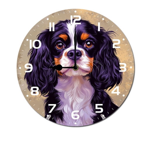 ZXCXRQFa Cute Spaniel Silent Non Ticking Round Wood Wall Clocks Battery Operated Easy to Read 10 Inch Decorative Home Decor for Living Room,Bedroom,Kids Room