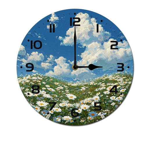 ZXCXRQFa Daisy Flower Spring Silent Non Ticking Round Wall Clock Home Decor Battery Operated Decorative for Living Room, Kitchen, Bedroom Clock Art