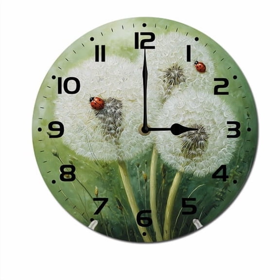 ZXCXRQFa Dandelions Ladybugs Bees Butterfly Theme Battery Operated Silent Wall Clock Decor for Home, Kitchen, Living Room, Office, Bedroom, or Bathroom (10 Inch)