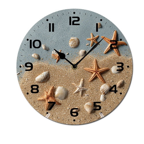 ZXCXRQFa Desk Clocks Beach Themed Sea Shell Wall Clock Non Ticking Silent Kitchen Clock Round Battery Operated Clocks 10 inch for Living Room Bedroom Decor