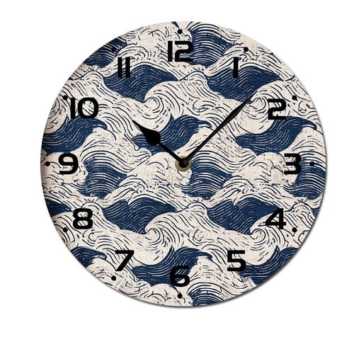 ZXCXRQFa Desk Clocks Blue Moon Ocean Wave Clock Wall Decor Battery Operated Floral Clocks Spring Wall Clocks Round Desk Clock 10 in Non Ticking Analog Bathroom Clocks
