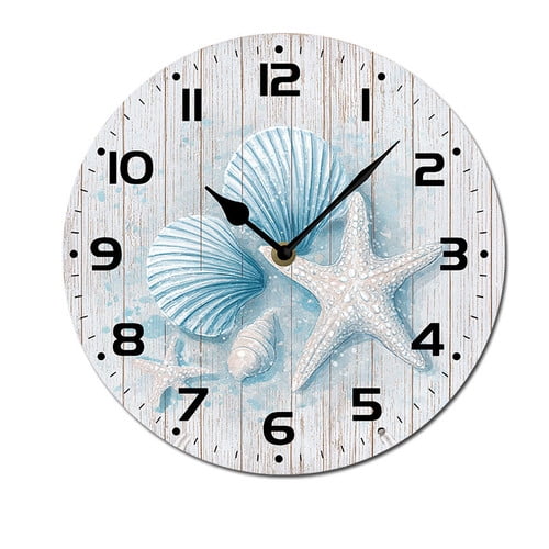 ZXCXRQFa Desk Clocks Blue Seashell Starfi Silent Wall Clocks for Living Room Kitchen Decor Bathroom Farmhouse Non Ticking Decorative Clock 10-Inch Round Clocks