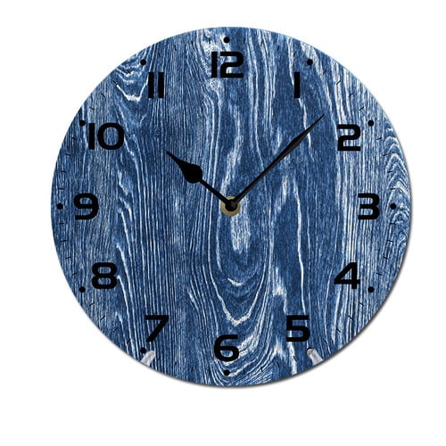 ZXCXRQFa Desk Clocks Blue Wooden Silent Wall Clock for Bathroom Indoor Decoration No Ticking 10 Inch Round Small Clock for Hospital Classroom Home Living Room