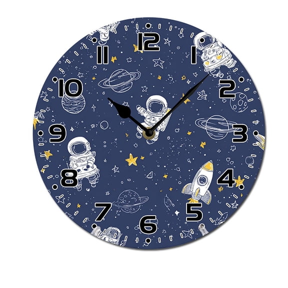 ZXCXRQFa Desk Clocks Cartoon Space Theme Round Wood Wall Clock, 10 Inch Battery Operated Analog Quiet Desk Clock for Home,Kitchen,Office,School,Bathroom