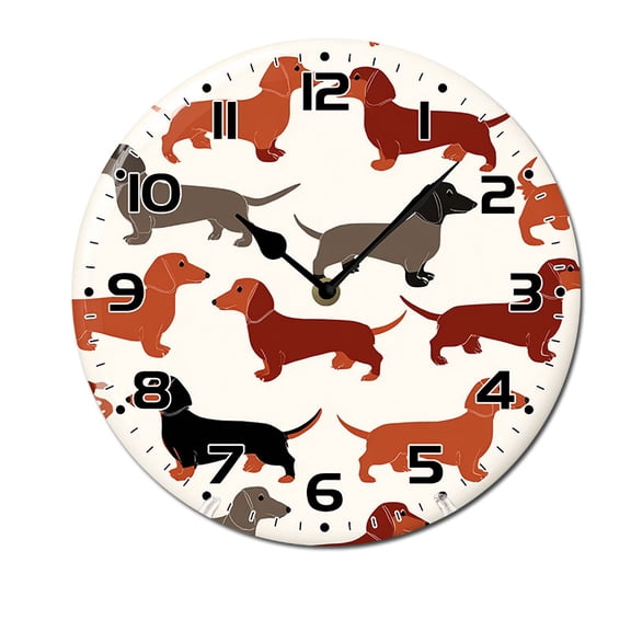 ZXCXRQFa Desk Clocks Cute Dachshund Dog Animal Wood Wall Clock Silent Non-Ticking Kitchen Desk Clock Battery Operated Analog Decorative Round Clocks 10 in Garden Home Decor