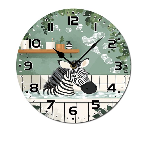 ZXCXRQFa Desk Clocks Cute Zebra In The Bathtub Clock Wall Decor Battery Operated Floral Clocks Spring Wall Clocks Round Desk Clock 10 in Non Ticking Analog Bathroom Clocks