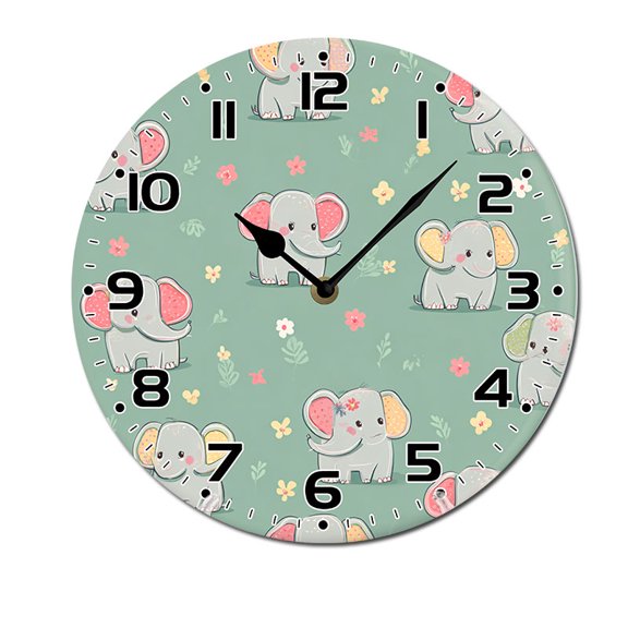 ZXCXRQFa Desk Clocks Elephant Forest Wildlife Animal Wooden Silent Non-Ticking 10 Inch Round Clocks Battery Operated Analog for Living Room Kitchen Bedroom Bathroom Office Home School Decor