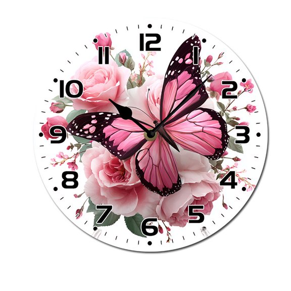 ZXCXRQFa Desk Clocks Floral Butterfly Flowers 10" Retro Vintage Clock Non-Ticking Silent Wood Wall Clocks Battery Operated Decor Retro Design for Kitchen/Living Room/Bedroom/Farmhouse
