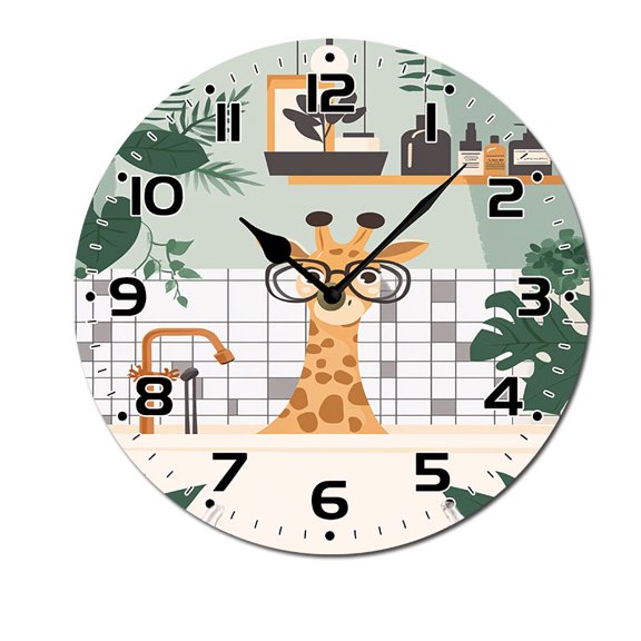 ZXCXRQFa Desk Clocks Giraffe In The Bathtub Theme Battery Operated Silent Wall Clock Decor for Home, Kitchen, Living Room, Office, Bedroom, or Bathroom (10 Inch）