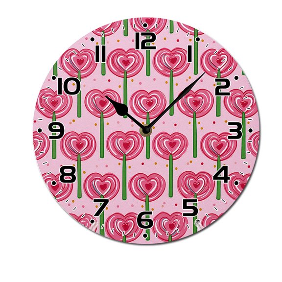ZXCXRQFa Desk Clocks Heart Shaped Lollipop Pattern Wooden Silent Non-Ticking 10 Inch Round Clocks Battery Operated Analog for Living Room Kitchen Bedroom Bathroom Office Home School Decor