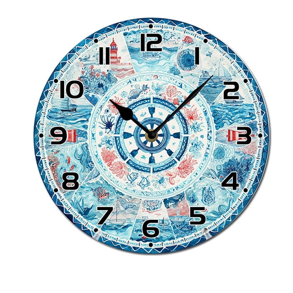 ZXCXRQFa Desk Clocks Ocean Lighthouse Ship Wood Wall Clock Silent Non-Ticking Kitchen Desk Clock Battery Operated Analog Decorative Round Clocks 10 in Garden Home Decor