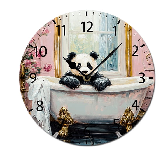 ZXCXRQFa Desk Clocks Panda In The Bathtub Clock Wall Decor Battery Operated Floral Clocks Spring Wall Clocks Round Desk Clock 10 in Non Ticking Analog Bathroom Clocks