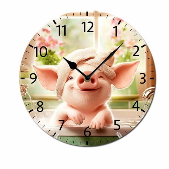ZXCXRQFa Desk Clocks Pig In The Bathtub Wall Clocks Battery Operated 10 Inch Silent Non-Ticking Quiet Desk Clock Decor for Living Room Home Office School Kitchen