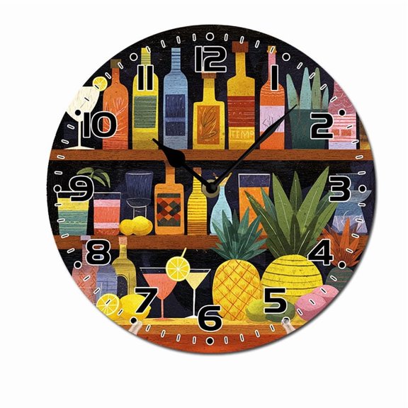 ZXCXRQFa Desk Clocks Vintage Bottles Display Drinking Silent Non Ticking Battery Operated Clock Vintage Round Clocks or Garage Basement Restaurant Workshop Wall Art 10inch