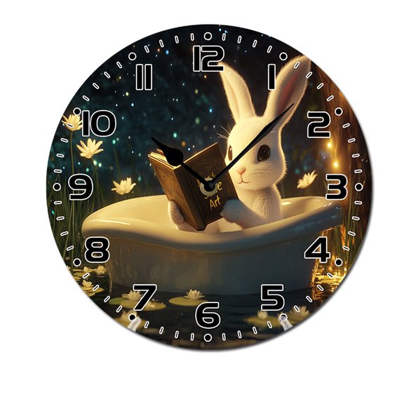 ZXCXRQFa Desk Clocks White Rabbit In A Bathtub Reading Home Decorative Haning Clock Wall Decor Silent Non Ticking Round Clock for Living Room Kitchen Bedroom Dining Room 10 Inch