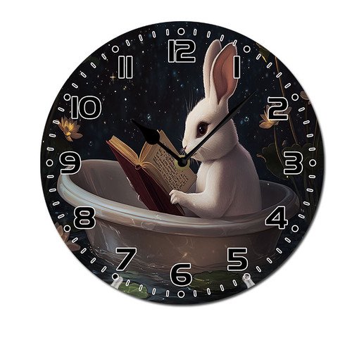 ZXCXRQFa Desk Clocks White Rabbit In A Bathtub Reading Silent Wall Clock for Living Room Kitchen Decor Bathroom Farmhouse Non Ticking Decorative 10-Inch Round Clocks