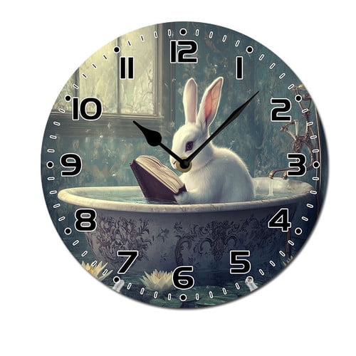 ZXCXRQFa Desk Clocks White Rabbit In A Bathtub Reading Wall Clock ...