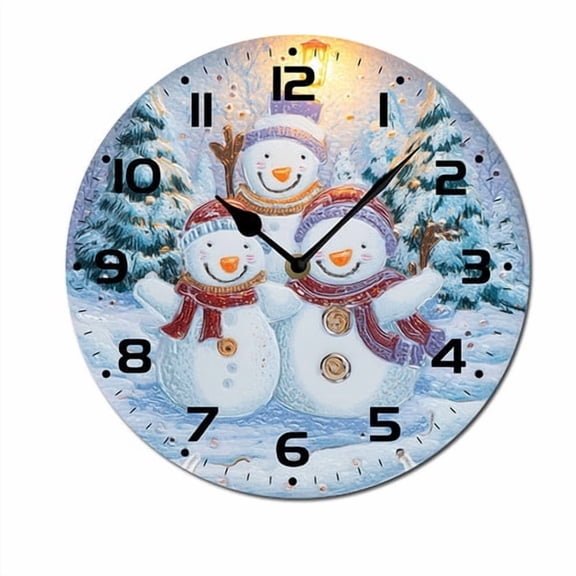 ZXCXRQFa Desk Clocks Xmas Snowman Family Winter Silent Non Ticking Wooden Clock 10 Inch, Round Wall Clock,Decorative for Living Room, Kitchen, Home,Bathroom, Bedroom, Office or School