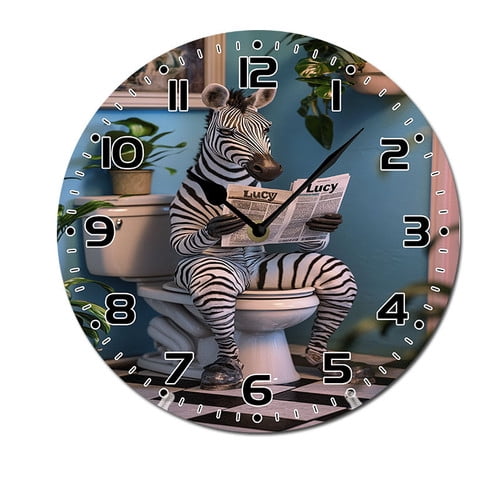 Zebra Clock ZXCXRQFa Desk Clocks Zebra Sitting On An Toilet Reading Silent Non ...