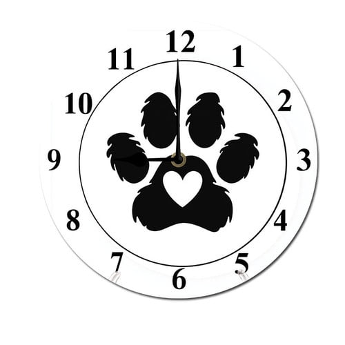 ZXCXRQFa Dog Paw Print Love Cute Wall Clock Non Ticking Silent Kitchen Clock Round Battery Operated Clocks 10 inch for Living Room Bedroom Decor