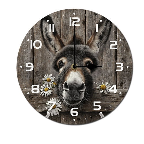 ZXCXRQFa Donkey Flowers Wall Clocks for Living Room Decor,Kitchen Clocks Wall Battery Operated - 10 Inch Round Bathroom Wall Clock Silent Non-Ticking