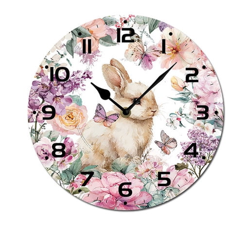 ZXCXRQFa Easter Bunny Flowers Butterflies Wall-Clock for Girls Bedroom ...