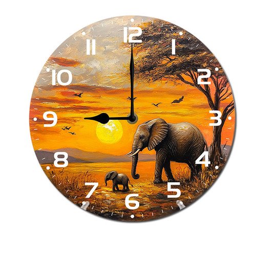 ZXCXRQFa Elephant Sunset Silent Non Ticking Wooden Clock 10 Inch, Round Wall Clock,Decorative for Living Room, Kitchen, Home,Bathroom, Bedroom, Office or School