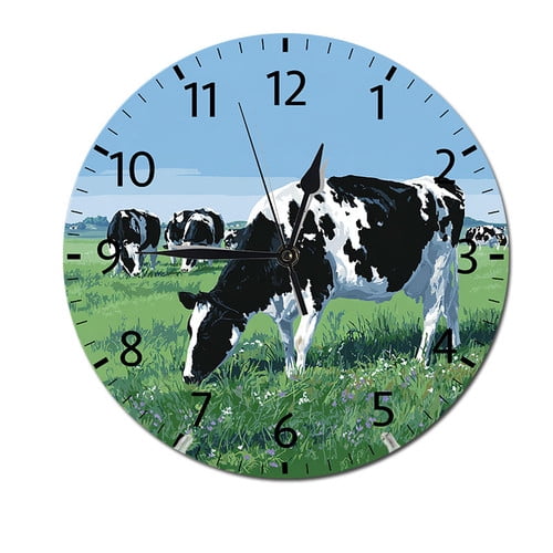 ZXCXRQFa Farm Animal Cow Group Silent Wall Clock for Bathroom Indoor Decoration No Ticking 10 Inch Round Small Clock for Hospital Classroom Home Living Room