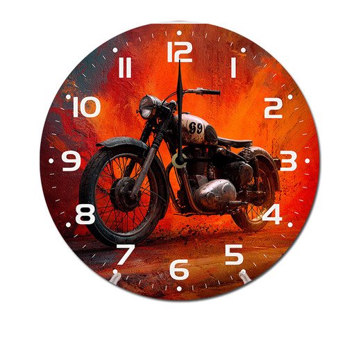 ZXCXRQFa Fire Motorcycle Clock Wall Decor Battery Operated Floral Clocks Spring Wall Clocks Round Desk Clock 10 in Non Ticking Analog Bathroom Clocks