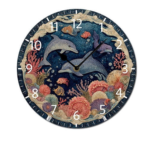 ZXCXRQFa Fish Ocean Theme Wall Clocks Battery Operated 10 Inch Silent Non-Ticking Quiet Desk Clock Decor for Living Room Home Office School Kitchen