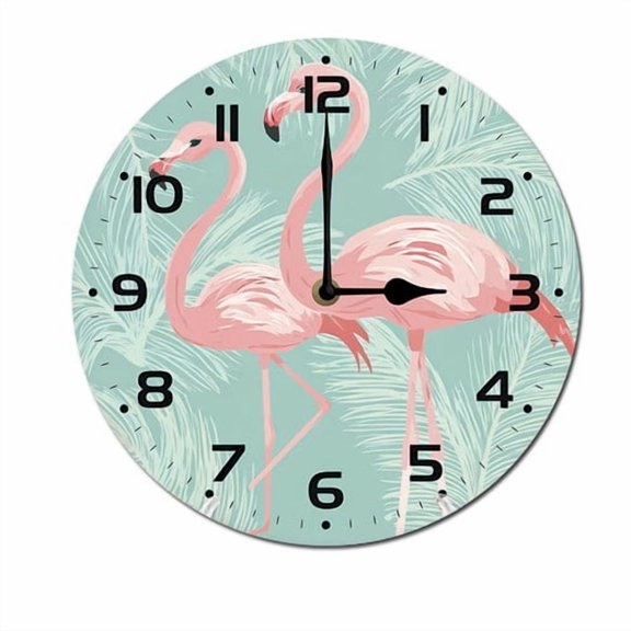 ZXCXRQFa Flamingo And Palm Leaf Silent Wall Clock Round - Non-Ticking Desk Clock Battery Operated Quiet Decorative for Living Room Home Office School Kitchen (10In)
