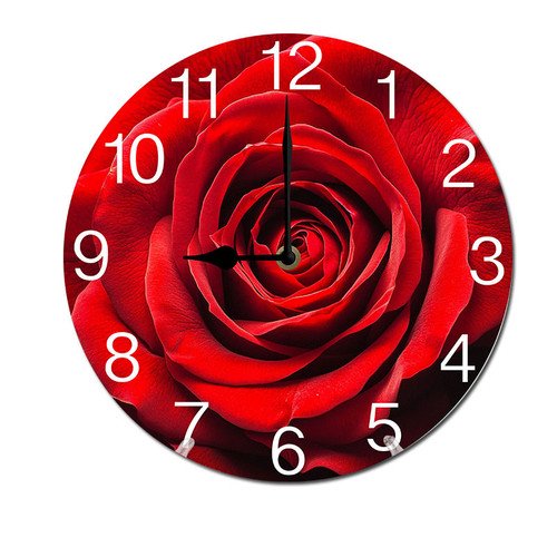 ZXCXRQFa Floral Flower Rose Red Silent Non Ticking Wooden Clock 10 Inch, Round Wall Clock,Decorative for Living Room, Kitchen, Home,Bathroom, Bedroom, Office or School