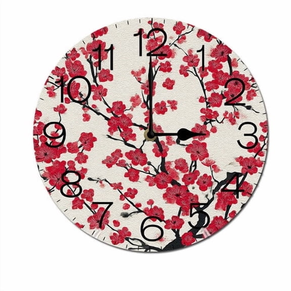 ZXCXRQFa Flower Floral Wood Wall Clock Silent Non-Ticking Kitchen Desk Clock Battery Operated Analog Decorative Round Clocks 10 in Garden Home Decor