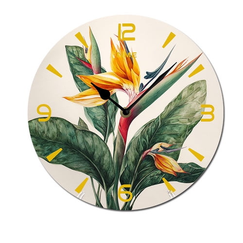 ZXCXRQFa Flower With Leaf Clock Home Decor Round Wood 10 Inch Wall Clocks Non Ticking Silent Clock Art for Living Room Kitchen Bedroom Decorative