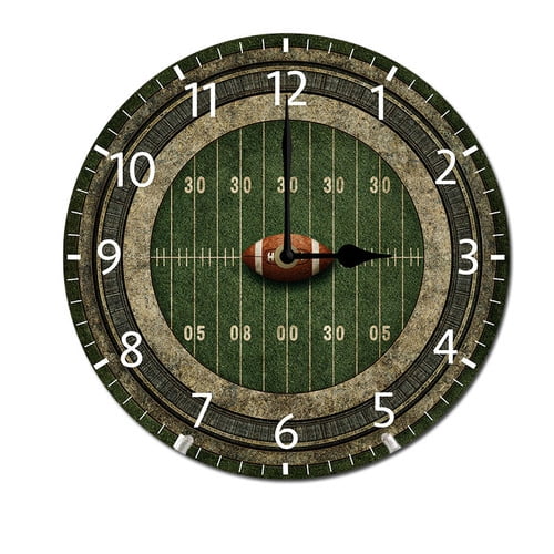 ZXCXRQFa Football Field Sport Round Wood Wall Clock, 10 Inch Battery Operated Analog Quiet Desk Clock for Home,Kitchen,Office,School,Bathroom