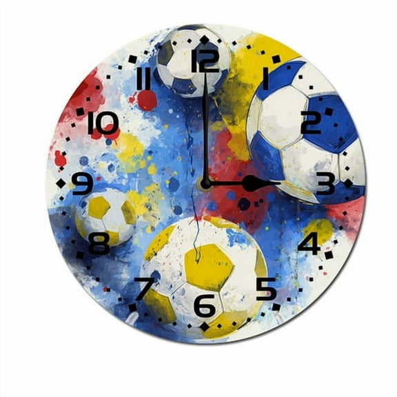 ZXCXRQFa Football Sport Soccer Ball Silent Wall Clock for Bathroom Indoor Decoration No Ticking 10 Inch Round Small Clock for Hospital Classroom Home Living Room