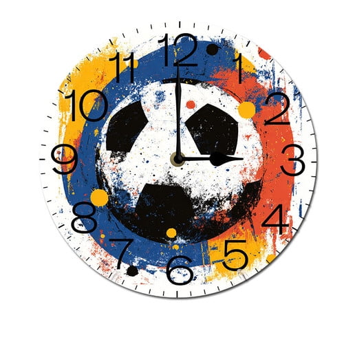 ZXCXRQFa Football Sport Soccer Ball Wall Clock Silent 10 Inch Round Decorative Battery Operated Non Ticking Wood Quiet Clocks for Bedroom Office School Home